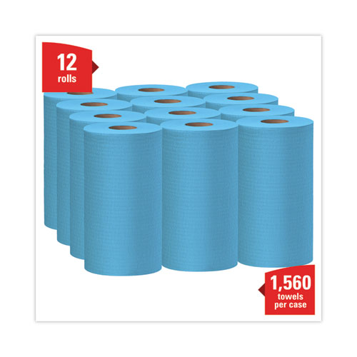 Image of WypAll® General Clean X60 Cloths, Small Roll, 9.8 x 13.4, Blue, 130/Roll, 12 Rolls/Carton
