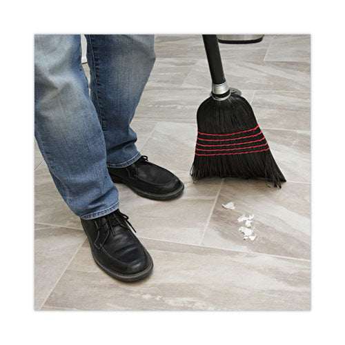 Image of Boardwalk® Flagged Tip Poly Bristle Janitor Brooms, 10 X 58.5, Wood Handle, Natural/black, 12/carton