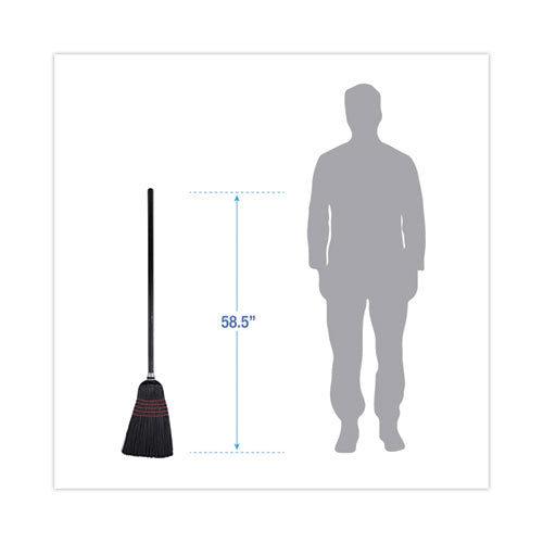 Image of Boardwalk® Flagged Tip Poly Bristle Janitor Brooms, 10 X 58.5, Wood Handle, Natural/black, 12/carton