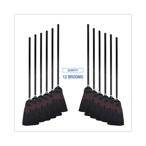 Image of Boardwalk® Flagged Tip Poly Bristle Janitor Brooms, 10 X 58.5, Wood Handle, Natural/black, 12/carton