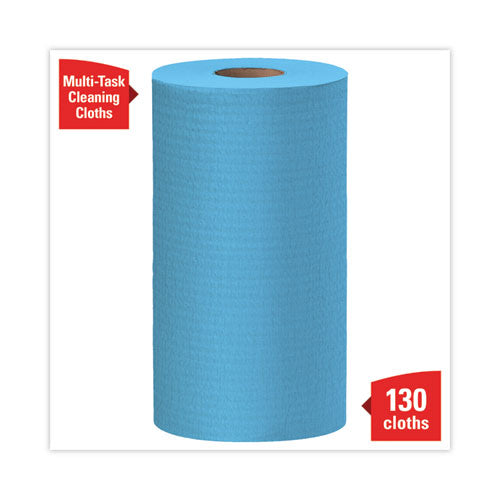 Image of WypAll® General Clean X60 Cloths, Small Roll, 13.5 x 19.6, Blue, 130/Roll, 6 Rolls/Carton