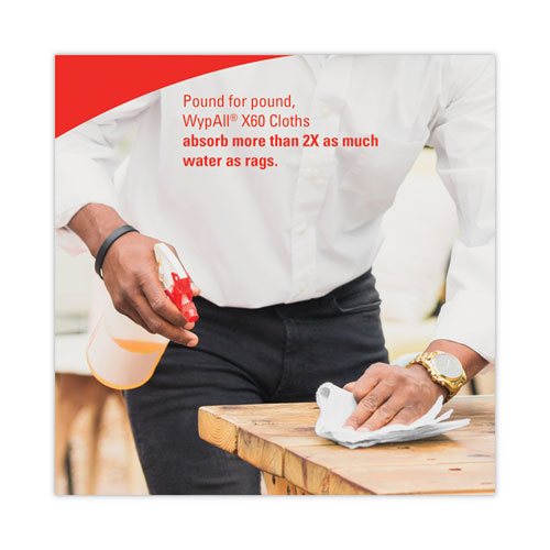 Image of WypAll® General Clean X60 Cloths, Small Roll, 13.5 x 19.6, White, 130/Roll, 6 Rolls/Carton
