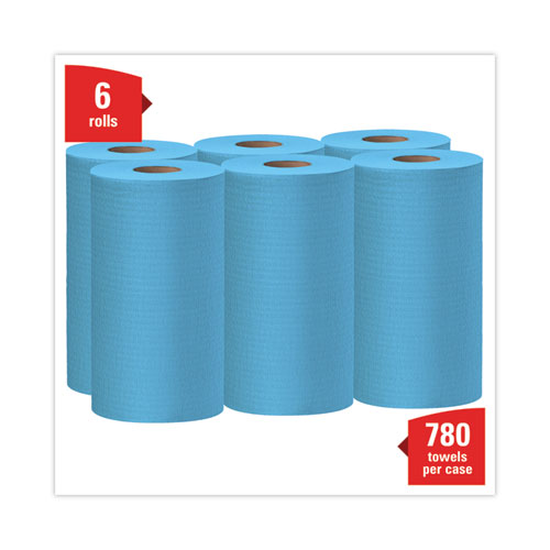 Image of WypAll® General Clean X60 Cloths, Small Roll, 13.5 x 19.6, Blue, 130/Roll, 6 Rolls/Carton