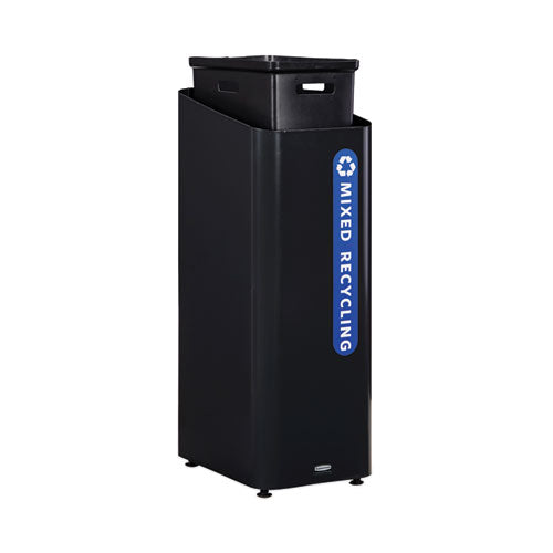Image of Rubbermaid® Commercial Sustain Decorative Refuse with Recycling Lid, 15 gal, Metal/Plastic, Black/Blue