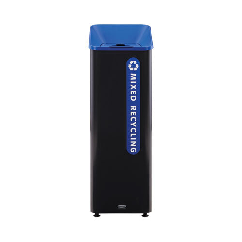 Image of Rubbermaid® Commercial Sustain Decorative Refuse with Recycling Lid, 15 gal, Metal/Plastic, Black/Blue