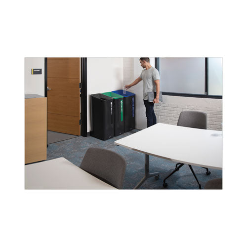 Image of Rubbermaid® Commercial Sustain Decorative Refuse with Recycling Lid, 15 gal, Metal/Plastic, Black/Blue