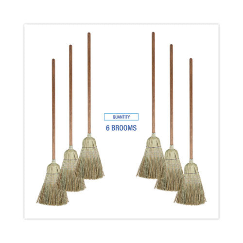 Image of Boardwalk® Corn/fiber Brooms, Corn/synthetic Fiber Bristles, 60" Overall Length, Gray/natural, 6/carton