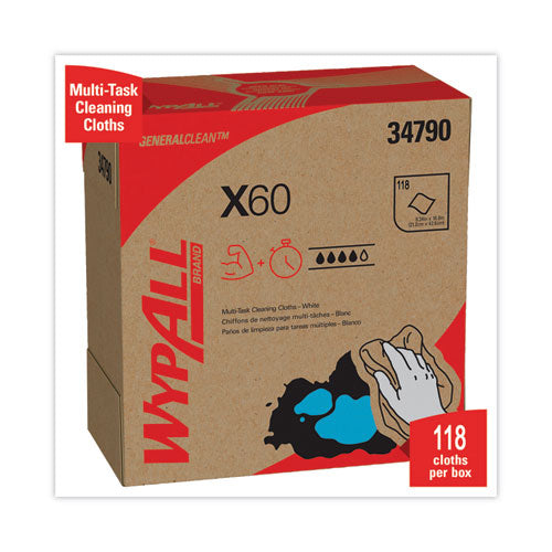 Image of WypAll® General Clean X60 Cloths, POP-UP Box, 8.34 x 16.8, White, 118/Box, 10 Boxes/Carton