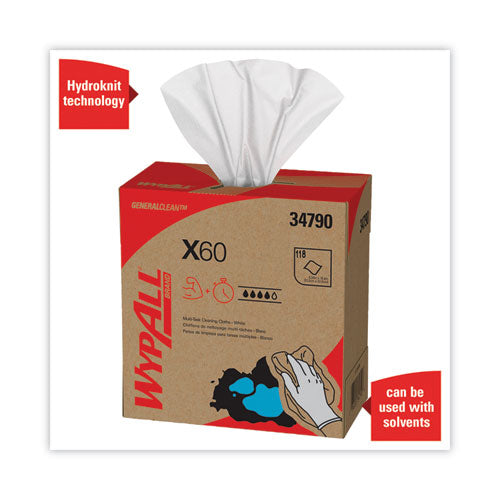 Image of WypAll® General Clean X60 Cloths, POP-UP Box, 8.34 x 16.8, White, 118/Box, 10 Boxes/Carton