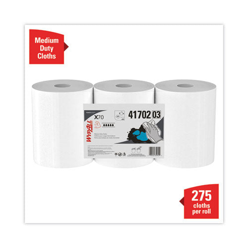 Image of WypAll® X70 Cloths, Center-Pull, 9.8 x 12.2, White, 275/Roll, 3 Rolls/Carton