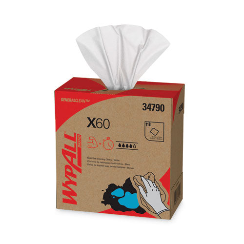 Image of WypAll® General Clean X60 Cloths, POP-UP Box, 8.34 x 16.8, White, 118/Box, 10 Boxes/Carton