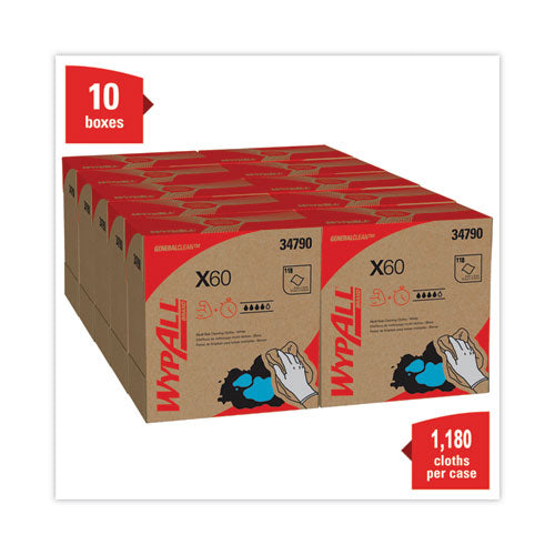 Image of WypAll® General Clean X60 Cloths, POP-UP Box, 8.34 x 16.8, White, 118/Box, 10 Boxes/Carton