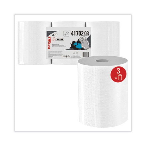 Image of WypAll® X70 Cloths, Center-Pull, 9.8 x 12.2, White, 275/Roll, 3 Rolls/Carton