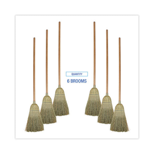 Image of Boardwalk® 100% Corn Brooms, 60" Overall Length, Natural, 6/Carton