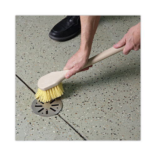 Image of Boardwalk® Utility Brush, Cream Polypropylene Bristles, 5.5" Brush, 14.5" Tan Plastic Handle