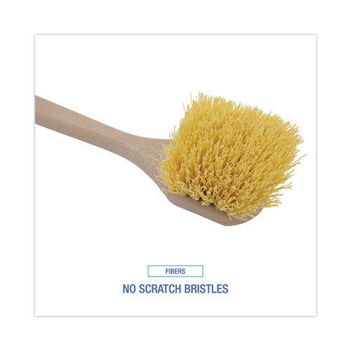 Image of Boardwalk® Utility Brush, Cream Polypropylene Bristles, 5.5" Brush, 14.5" Tan Plastic Handle
