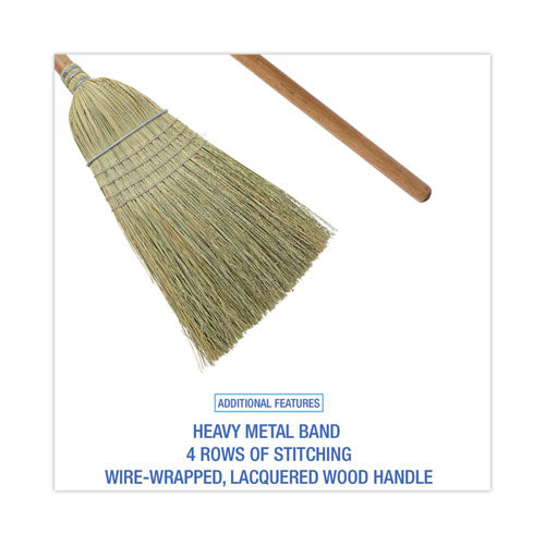 Image of Boardwalk® 100% Corn Brooms, 60" Overall Length, Natural, 6/Carton