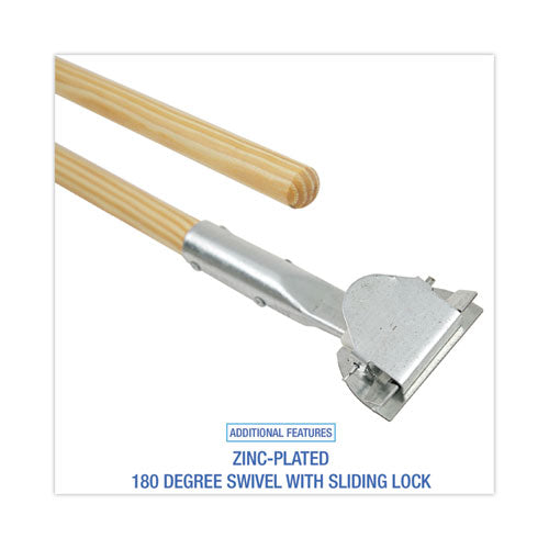 Image of Boardwalk® Clip-On Dust Mop Handle, Lacquered Wood, Swivel Head, 1" dia x 60", Natural