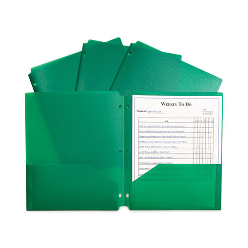 Image of C-Line® Two-Pocket Heavyweight Poly Portfolio Folder, 3-Hole Punch, 11 x 8.5, Green, 25/Box