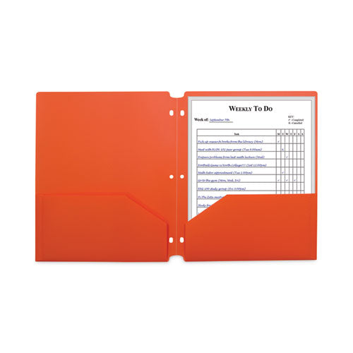 Image of C-Line® Two-Pocket Heavyweight Poly Portfolio Folder, 3-Hole Punch, 11 x 8.5, Orange, 25/Box