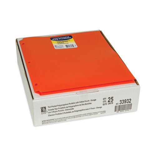 Image of C-Line® Two-Pocket Heavyweight Poly Portfolio Folder, 3-Hole Punch, 11 x 8.5, Orange, 25/Box