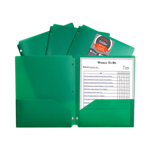 Image of C-Line® Two-Pocket Heavyweight Poly Portfolio Folder, 3-Hole Punch, 11 x 8.5, Green, 25/Box
