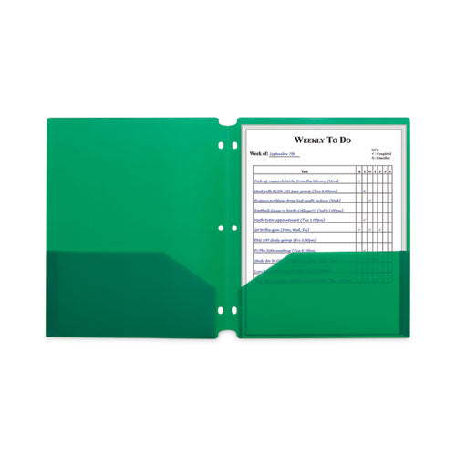 Image of C-Line® Two-Pocket Heavyweight Poly Portfolio Folder, 3-Hole Punch, 11 x 8.5, Green, 25/Box