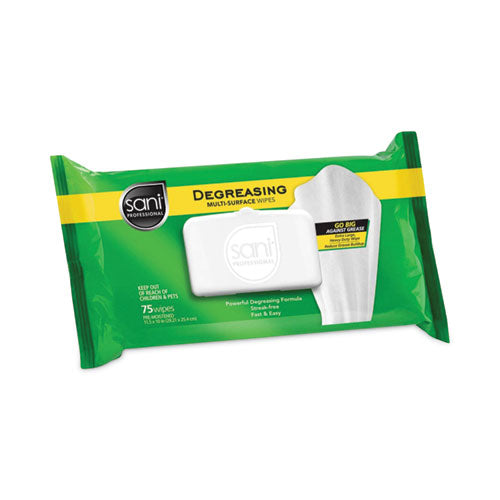 Image of Sani Professional® Degreasing Multi-Surface Wipes, 1-Ply, 11.5 x 10, 75, Floral Scent, White, Wipes/Pack, 9 Packs/Carton