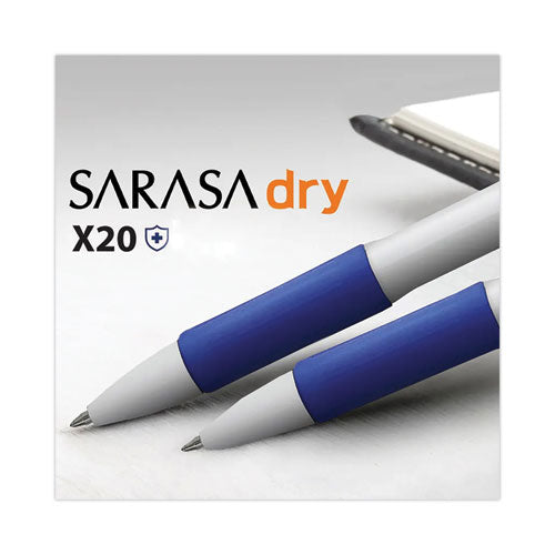 Image of Zebra® Sarasa Dry X20+ Gel Pen, Retractable, Fine 0.7 mm, Blue Ink, White/Blue Barrel, Dozen