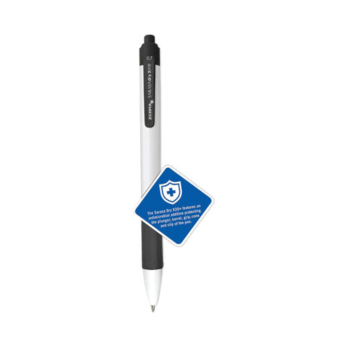 Image of Zebra® Sarasa Dry X20+ Gel Pen, Retractable, Fine 0.7 mm, Black Ink, White/Black Barrel, Dozen