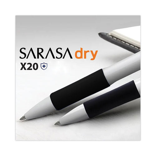 Image of Zebra® Sarasa Dry X20+ Gel Pen, Retractable, Fine 0.7 mm, Black Ink, White/Black Barrel, Dozen