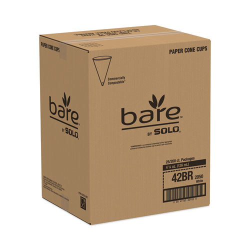 Image of SOLO® Bare Eco-Forward Treated Paper Cone Cups, 4.25 oz, White, 200/Bag, 25 Bags/Carton