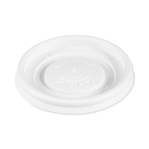Image of SOLO® Polystyrene Vented Hot Cup Lids, Fits 4 oz Hot Cups, Plastic, White, 100/Pack, 10 Packs/Carton