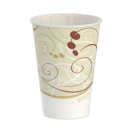 Image of SOLO® Symphony Design Wax-Coated Paper Cold Cups, 7 oz, Beige/White/Red, 100/Sleeve, 20 Sleeves/Carton