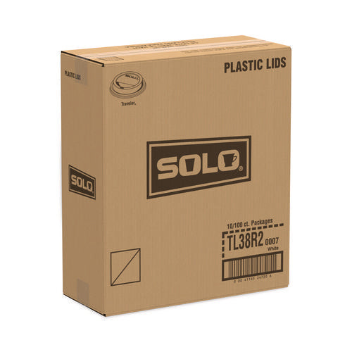 Image of SOLO® Traveler Dome Hot Cup Lid, Fits 8 oz Hot Cups, Plastic, White, 100/Pack, 10 Packs/Carton