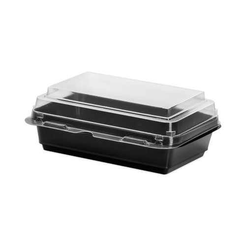 Image of SOLO® Creative Carryouts Hinged Plastic Hot Deli Boxes, 24 Oz, 7.87 X 5.4 X 2.1, Black/clear, 200/carton