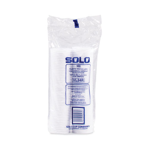 Image of SOLO® Polystyrene Vented Hot Cup Lids, Fits 4 oz Hot Cups, Plastic, White, 100/Pack, 10 Packs/Carton