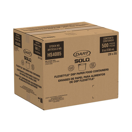 Image of SOLO® Flexstyle Double Poly Paper Containers, 8 oz, White, Paper, 25/Pack, 20 Packs/Carton
