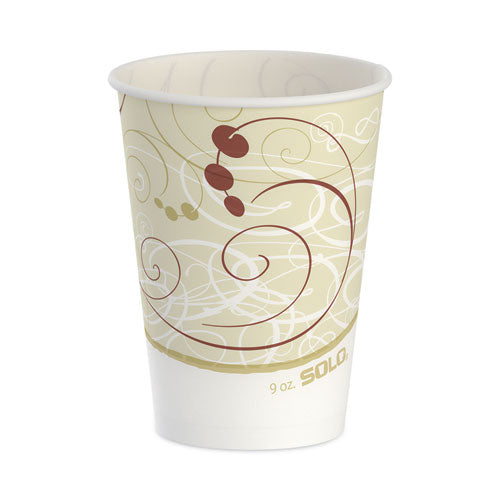 Image of SOLO® Symphony Design Wax-Coated Paper Cold Cups, 9 oz, White/Beige/Red, 100/Sleeve, 20 Sleeves/Carton