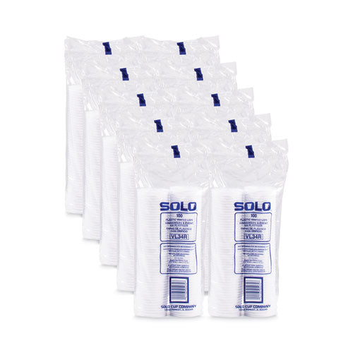 Image of SOLO® Polystyrene Vented Hot Cup Lids, Fits 4 oz Hot Cups, Plastic, White, 100/Pack, 10 Packs/Carton