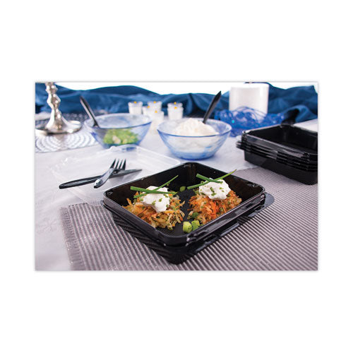 Image of SOLO® Creative Carryouts Hinged Plastic Hot Deli Boxes, Medium Snack Box, 18 Oz, 6.22 X 5.9 X 2.1, Black/clear, 200/carton