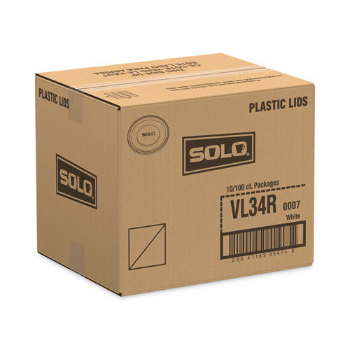 Image of SOLO® Polystyrene Vented Hot Cup Lids, Fits 4 oz Hot Cups, Plastic, White, 100/Pack, 10 Packs/Carton