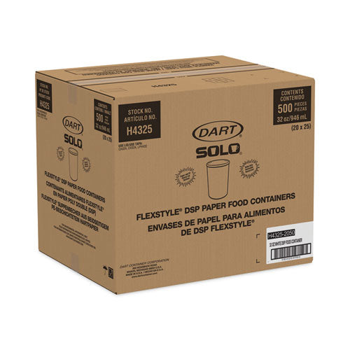 Image of SOLO® Flexstyle Double Poly Paper Containers, 32 oz, White, Paper, 25/Pack, 20 Packs/Carton