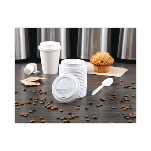 Image of SOLO® Traveler Dome Hot Cup Lid, Fits 8 oz Hot Cups, Plastic, White, 100/Pack, 10 Packs/Carton