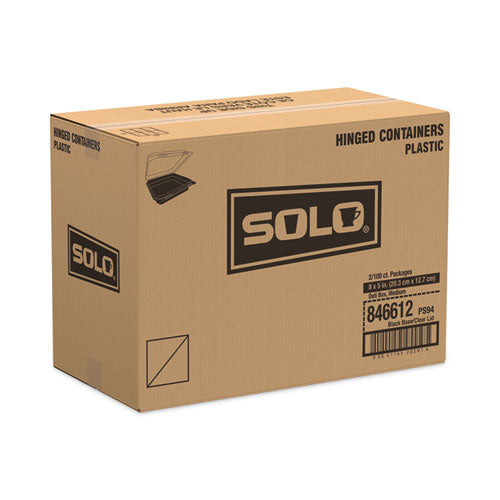 Image of SOLO® Creative Carryouts Hinged Plastic Hot Deli Boxes, 24 Oz, 7.87 X 5.4 X 2.1, Black/clear, 200/carton