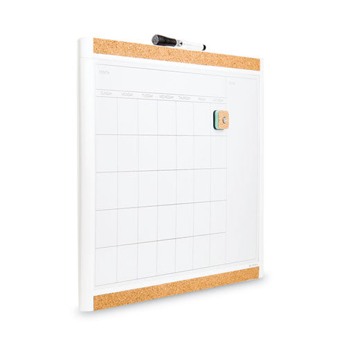 Image of U Brands PINIT Magnetic Dry Erase Calendar, Monthly Planning/Scheduling, 20" x 16", White Surface, White Plastic Frame