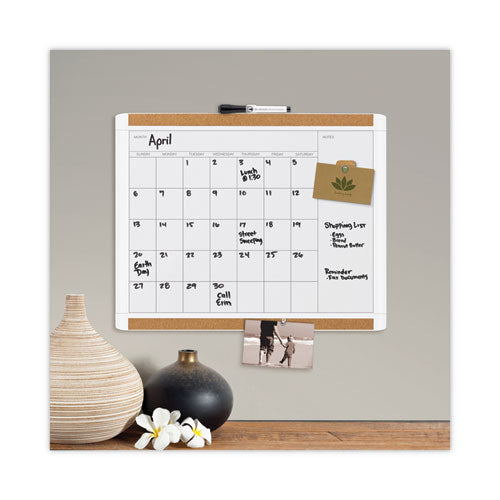 Image of U Brands PINIT Magnetic Dry Erase Calendar, Monthly Planning/Scheduling, 20" x 16", White Surface, White Plastic Frame