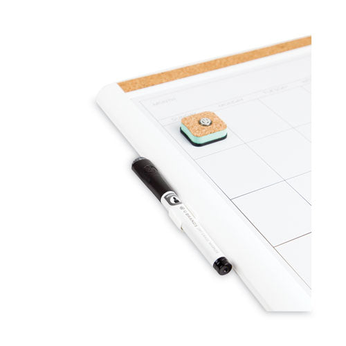 Image of U Brands PINIT Magnetic Dry Erase Calendar, Monthly Planning/Scheduling, 20" x 16", White Surface, White Plastic Frame