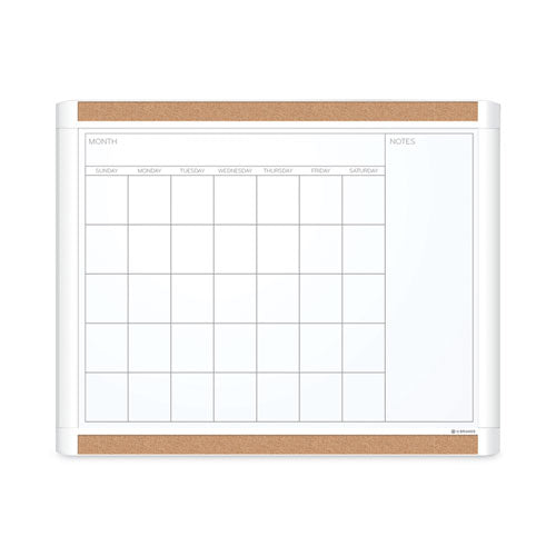 Image of U Brands PINIT Magnetic Dry Erase Calendar, Monthly Planning/Scheduling, 20" x 16", White Surface, White Plastic Frame