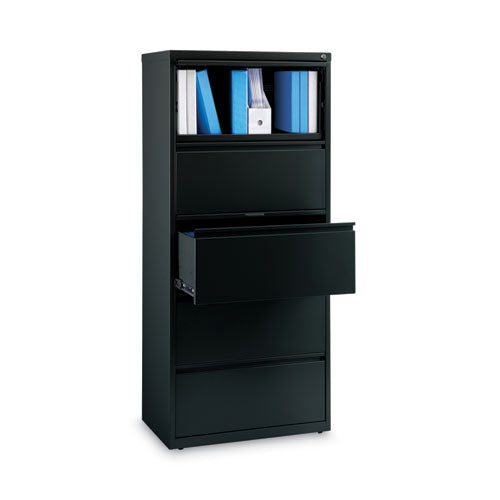 Image of Alera® Lateral File, Five Legal/Letter/A4-Size File Drawers, 30" x 18.62" x 67.62", Black